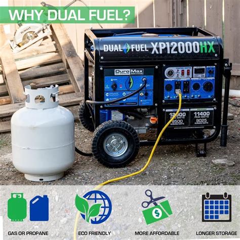 The best dual fuel generator offers utmost convenience for end users. DuroMax XP12000HX 12000 Watt Dual Fuel Portable Generator ...