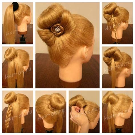 Gather the rest of your ponytail and smooth it as much as possible; Wonderful DIY Bun with Cute Rose Bow Hairstyle