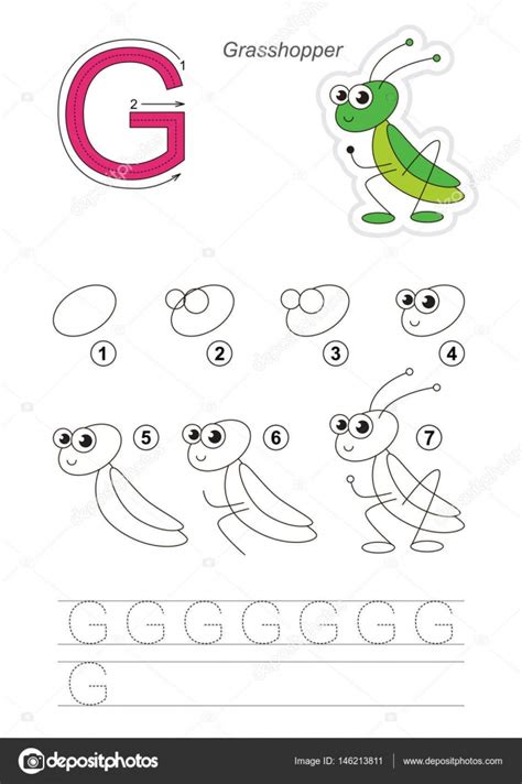 Une simple sauterelleune simple sauterelle. Tutoriel de dessin. Jeu pour lettre G. Mignon sauterelle ...