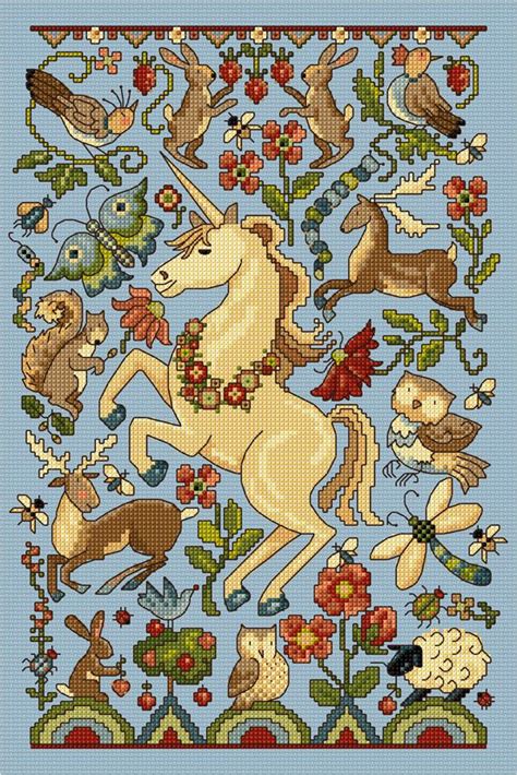 ● 7 count aida (32,29 x 28,67 cm/12,71 x 11. LJT280 Unicorn 'spot' sampler — Decorative — Lesley Teare ...