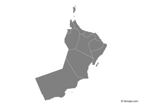 Grey Map of Oman with Governorates | Free Vector Maps ...