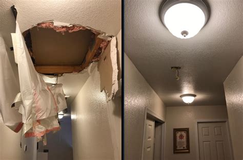 After having the roofing guy come out to take a look, the roof was quickly ruled out. drywall photos before and after - Drywall Repair Chandler