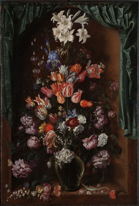 Flower cultivated for its beauty, scent and range of colors; 'Vase of Flowers with a Curtain' by Jacques de Gheyn II ...