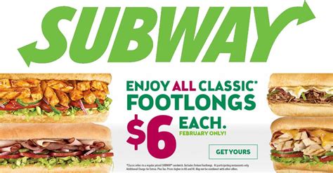 Get 8 coupons for 2021. Pinned February 4th: Footlongs are $6 all month at #Subway ...