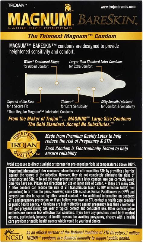Trojan Magnum Bareskin Lubricated Large Size Condoms ...