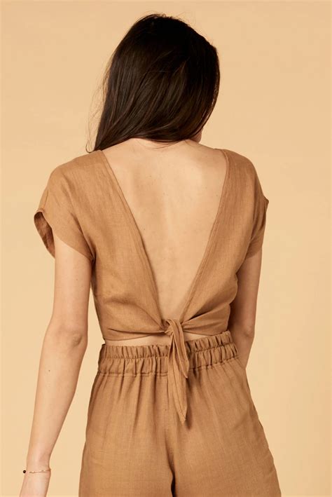 Valentina Top in Brown Linen · Whimsy & Row · Sustainable ...