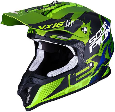 This added protection at the back of the head and temples, keeps your most valuable assets safe. Motocross helmet Enduro Scorpion VX-16 ALBION Green Matt ...