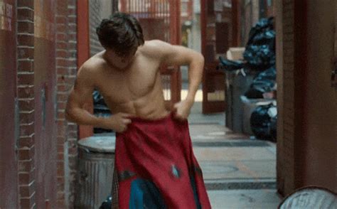 Steps to take a shower. Want to see what's under Tom Holland's Spider-Man suit?