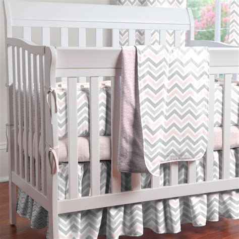 3 piece crib bedding set reversible 100% cotton quilt measures 35 in x 45 in 100% cotton fitted coordinating white crib bumpers, safari chevron room accessories and gift items by trend lab are. Pink and Gray Chevron Mini Crib Bedding - Contemporary ...