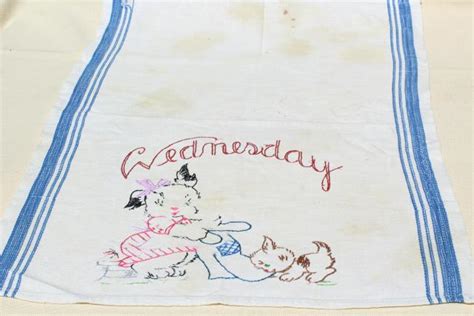 Three sweet embroidery designs to stitch out onto flour sack kitchen towels. vintage flour sack towels, embroidered cotton dishtowels ...