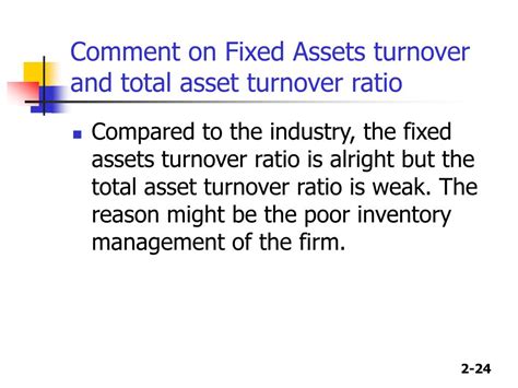 However, in dupont analysis, it is based on closing if the industry average total asset turnover ratio is 1.2, we can conclude that the company has used its assets more effectively in generating revenue. PPT - CHAPTER 11 Financial Statements, Cash Flow, and ...