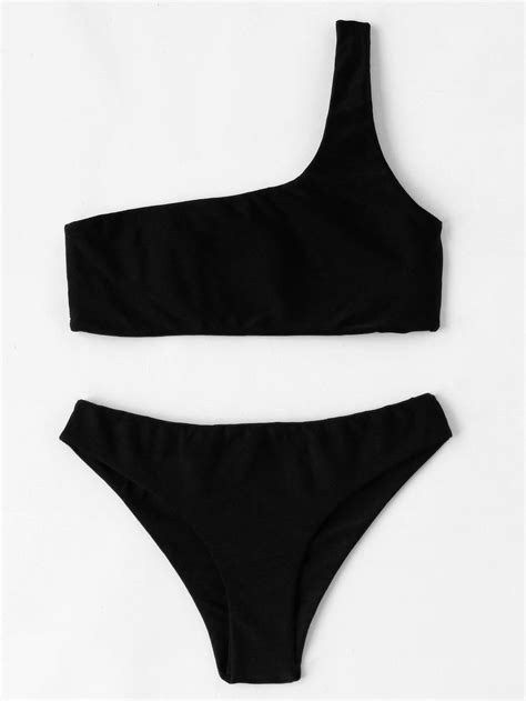 Bikini Babes, Bikini Sets, Bikini Bottoms, Black One Shoulder Top, One