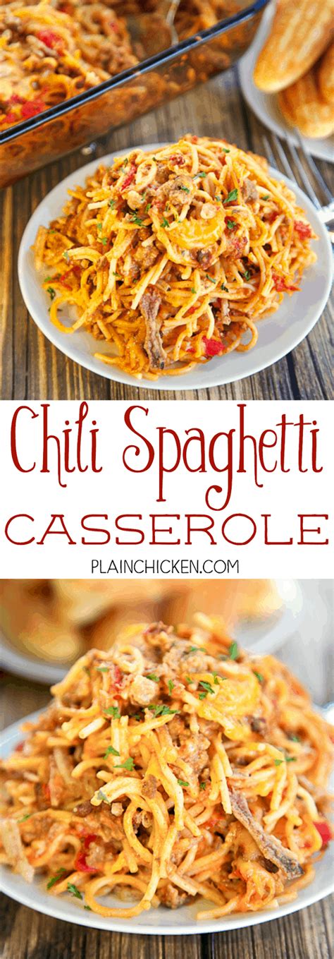 In large skillet, stirring frequently, brown beef and. Chili Spaghetti Casserole - Plain Chicken