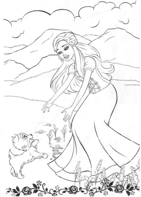 Five dogs in a funny dog coloring page. Girl With Puppy coloring pages to download and print for free