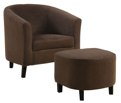 Create an inviting atmosphere with new living room chairs. 8056 Chocolate Brown Padded Microfiber Chair and Ottoman ...