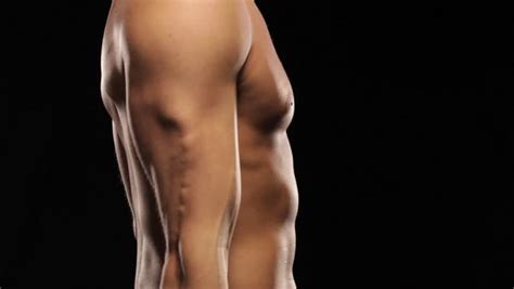 Upper arm muscles posterior view. Attractive Muscular Male Athlete Flexes And Bounces His ...