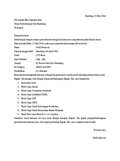 Contoh surat lamaran pekerjaan di instansi pemerintahan 15. 31+ Contoh Surat Lamaran Honorer Daerah - Kumpulan Contoh ...
