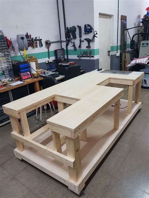 Workbench garage shop work table wood shelves legs links heavy duty diy storage. Garage table | Garage work bench, Woodworking bench plans ...