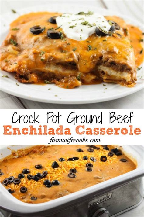 The best ground beef enchiladas. Crock Pot Ground Beef Enchilada Casserole is an easy ...
