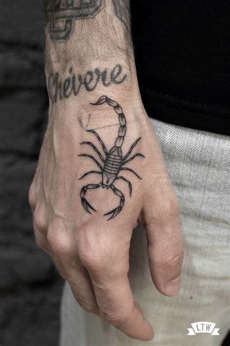 Black and grey 3d scorpion tattoo on bicep Right Hand Small Scorpion Tattoo On Hand