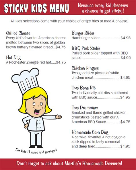 As soon as you walk in the door, you can't help but notice their. Kids Menu - Sticky Lips Pit BBQ