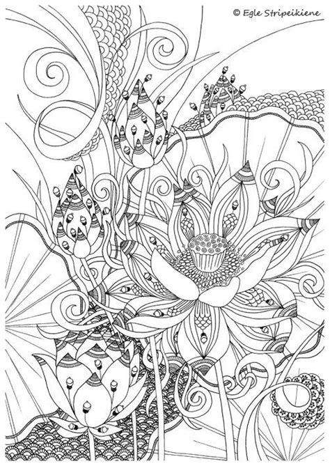 Our first coloring page shows flowers that look as if they could be floating on the surface of the enormous flower in this coloring page has many long vines winding throughout the picture. Flowers Drawings : Coloring Page for Adults Lotus by Egle ...