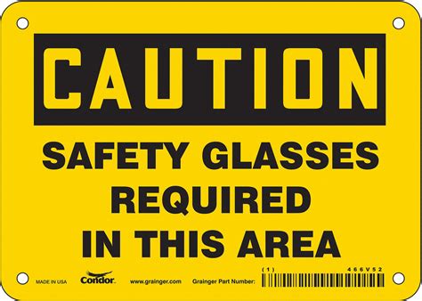 CONDOR Safety Sign, Sign Format Traditional OSHA, Safety Glasses ...