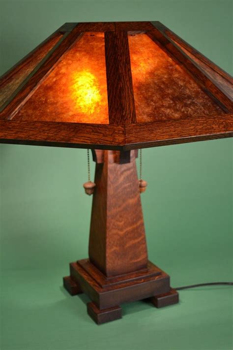 Oak, blonde shellac and wax. Saugatuck Mission Oak Lamp | Craftsman style table ...