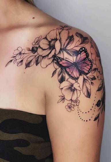 The lilac rose leaves with steel edges stirs our imagination. Butterfly and Flower Tattoo - TattManiaTattMania