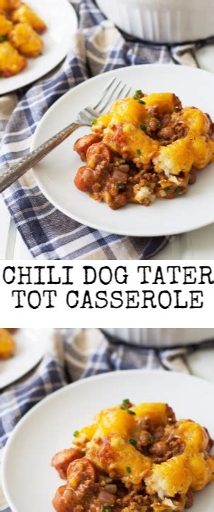 Mix canned chili with the sliced hot dogs. Chili Dog Tater Tot Casserole - Mother Recipes