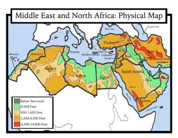 Northern africa physical map, 114″ x 67″. Blank Geography: Middle East and North Africa Maps: Students Color