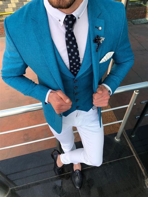 65% viscon , 32% polyester , 3% elestan machine. Kingston Turquoise Slim Fit Suit | Bespoke shirts, Suits ...