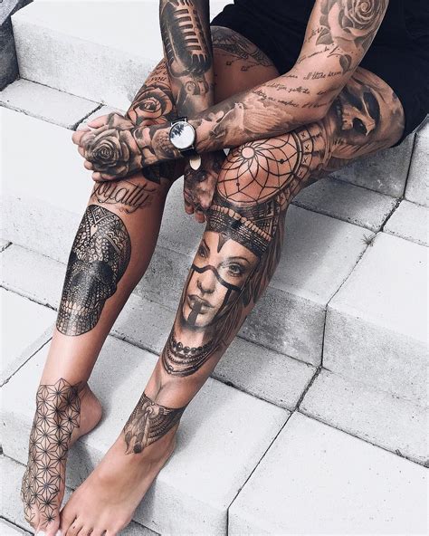 A beautiful and popular tattoo idea for women is the sunflower. Tattooed girl Jessica Rosen | Leg tattoos women, Tattoos ...