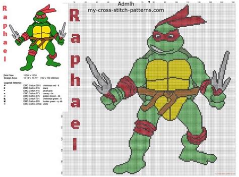 This teenage mutant ninja turtle pattern will be my next stitching project… tmnt pattern grid chart. Raphael from cartoons Teenage Mutant Ninja Turtles TMNT ...