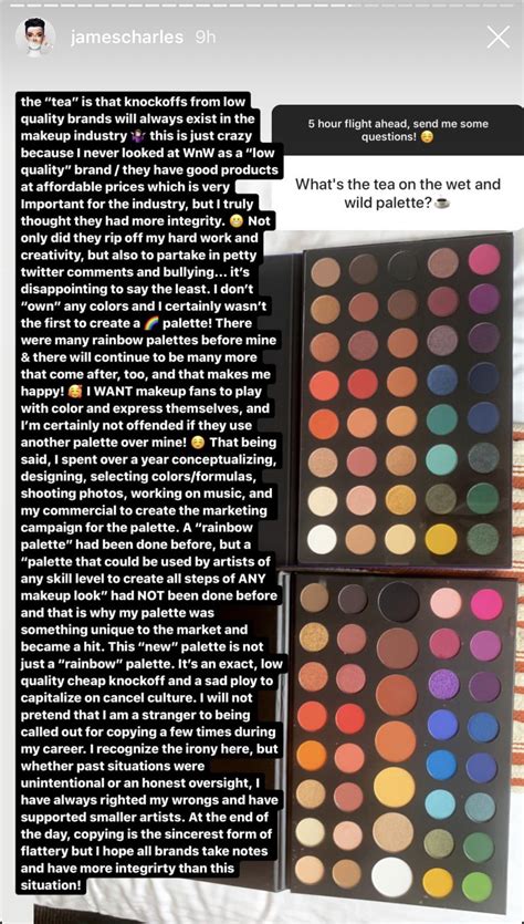 James charles here and welcome back to my palette! James Charles rants about the WnW palette on Instagram ...