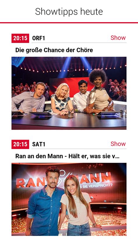 Tvprogramm deutschland ist eine schnelle und einfache möglichkeit um zu sehen, welche sendungen im deutschen fernsehen gezeigt werden. tvheute OHNE WERBUNG - TV-Programm