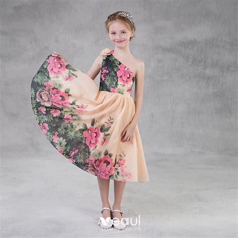 You'll love these how these retro styles include signature. Colored Printing Chiffon Champagne Flower Girl Dresses ...