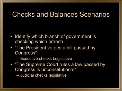 Government, as each branch exercises certain powers that can be checked by the powers given to the other two branches. PPT - Checks and Balances PowerPoint Presentation, free ...