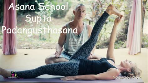 Padangusthasana is known as hand to big toe pose, where the body in standing pose goes in a forward fold reaching for the toes with the hand while having the feet together. Asana School: Supta Padangusthasana Ashtanga Yoga - YouTube