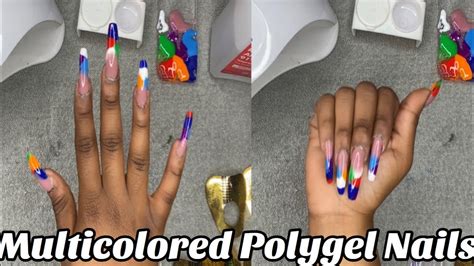 Squeeze a little gel out of the tube and transfer it onto the nail form. Multicolored Polygel Nails | SXC & Makarrt Kits | Dual ...