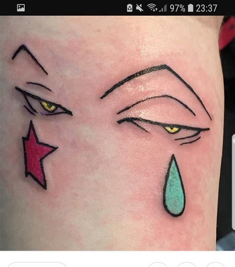 Personally, the best spot would be shoulders but it might work pretty well on the half mask with the yellow eye and red stripes on the cheeks and over the eyes, that is badass ask anyone! Hisoka tattoo | Sharpie tattoos, Anime tattoos, Creative tattoos