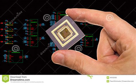 Microprocessor In Hand And Circuit Schematic Stock Image ...
