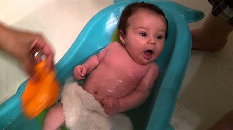 After your baby turns 6 months old, you can start offering a little water. Bath time at 2.5 months - YouTube