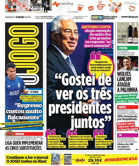 Aqui poderá encontrar toda a informação relativa ao clube. Capa Jornal O Jogo - 9 maio 2020 - capasjornais.pt