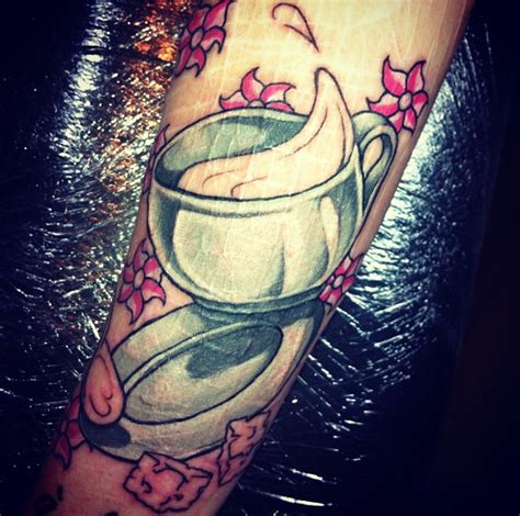 My flower will never die an live forever. Forearm, abstract teacup/flowers over scar damage - Tim ...