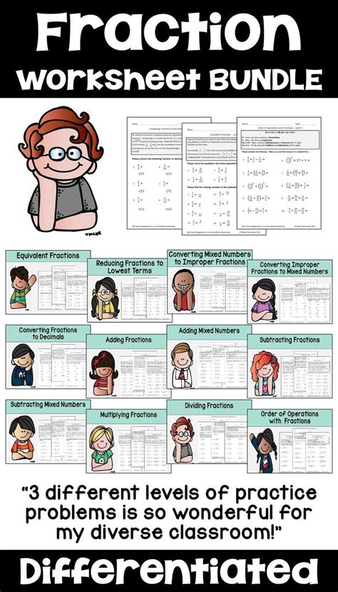 The numeric technique will be better understood once the concept can be properly visualized. Fraction Worksheet BUNDLE Add, Subtract, Multiply & Divide ...