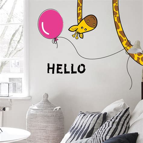 Your bedroom was probably the first room you ever helped to decorate. Cartoon Naughty Yellow Giraffe Red Balloon Wall Stickers ...