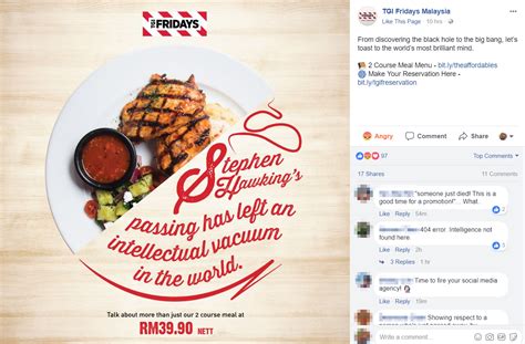 Birthday campaign | facebook ads strategy for restaurants. TGI Fridays Malaysia uses Stephen Hawking's Passing to do ...