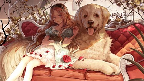 Anime, Girl with Dog, 4K, #147 Wallpaper PC Desktop