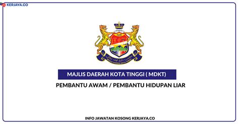 Khas untuk lepasan pmr / srp yang berminat untuk kerja kerajaan di bawah kementerian kesihatan malaysia (kkm), anda boleh memohon jawatan pembantu. Jawatan Kosong Terkini Majlis Daerah Kota Tinggi (MDKT ...